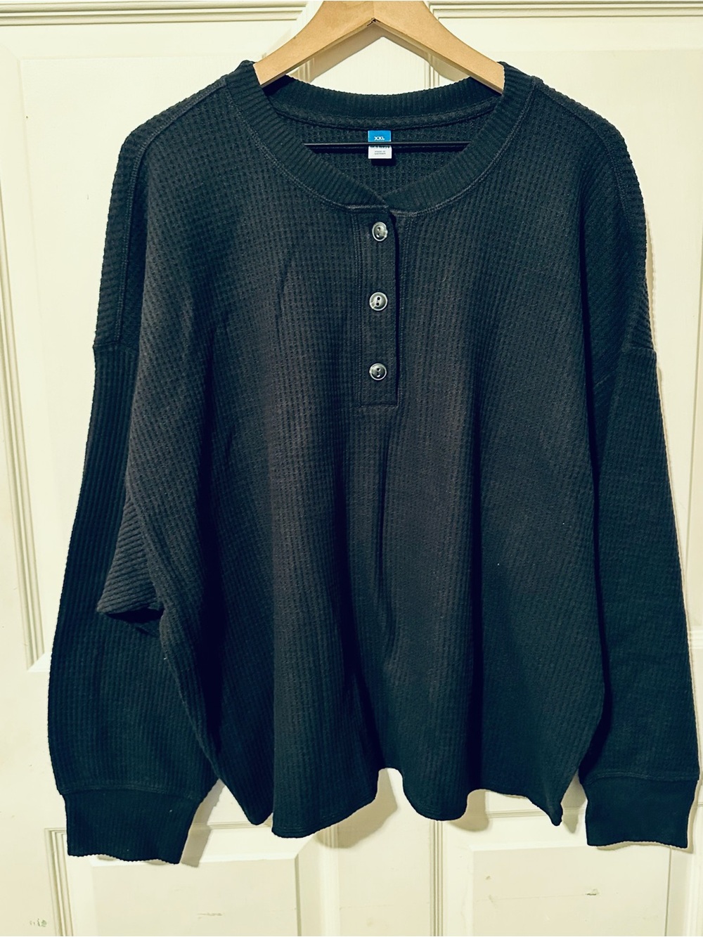 Old Navy | Top | Classic Waffle-Knit Henley Sweater | Black